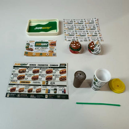 Lily minis-dollhouse Miniature Fast Food Burger Combo Meal, 1:12 Scale Resin Toy Tray Drink Props