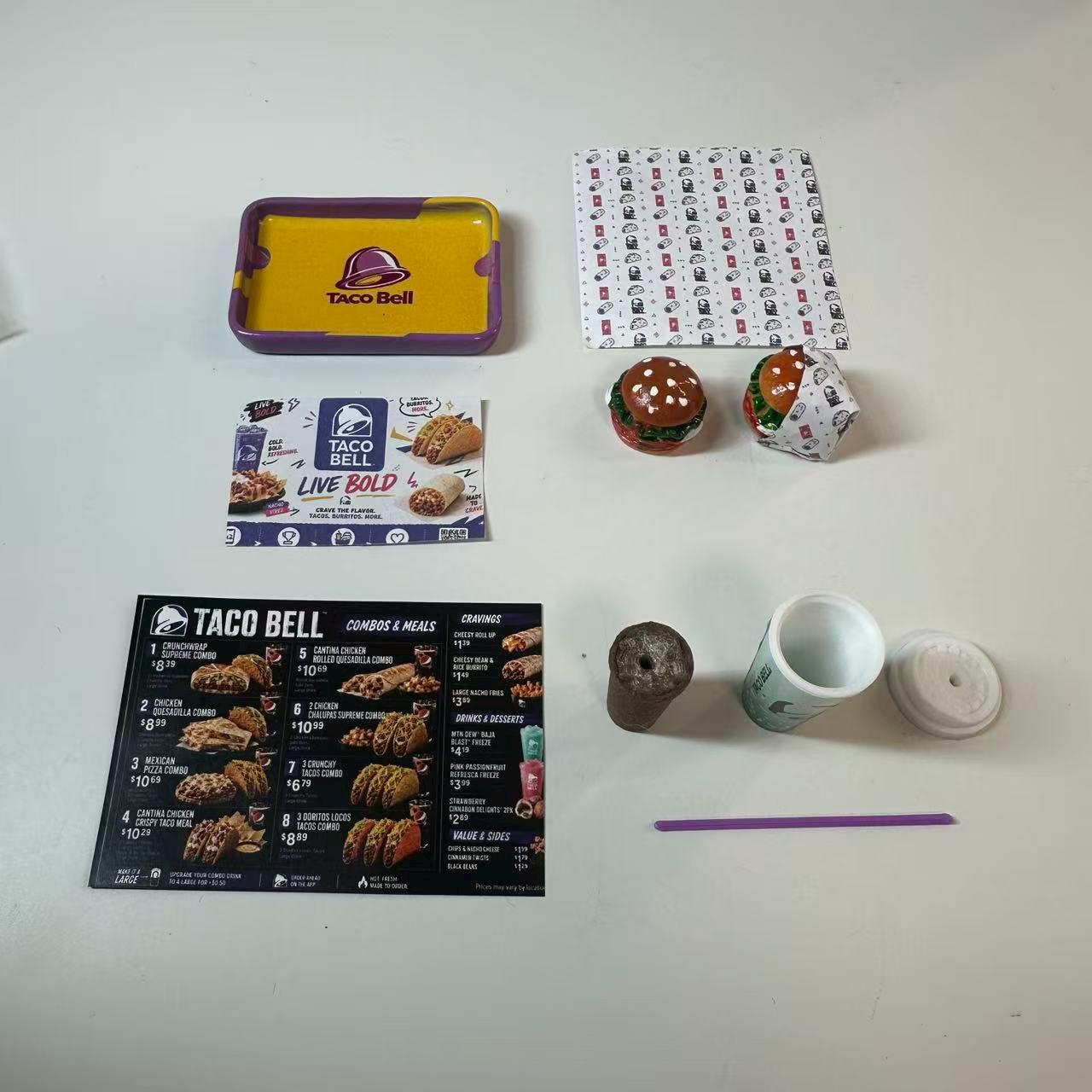 Lily minis-dollhouse Miniature Fast Food Burger Combo Meal, 1:12 Scale Resin Toy Tray Drink Props