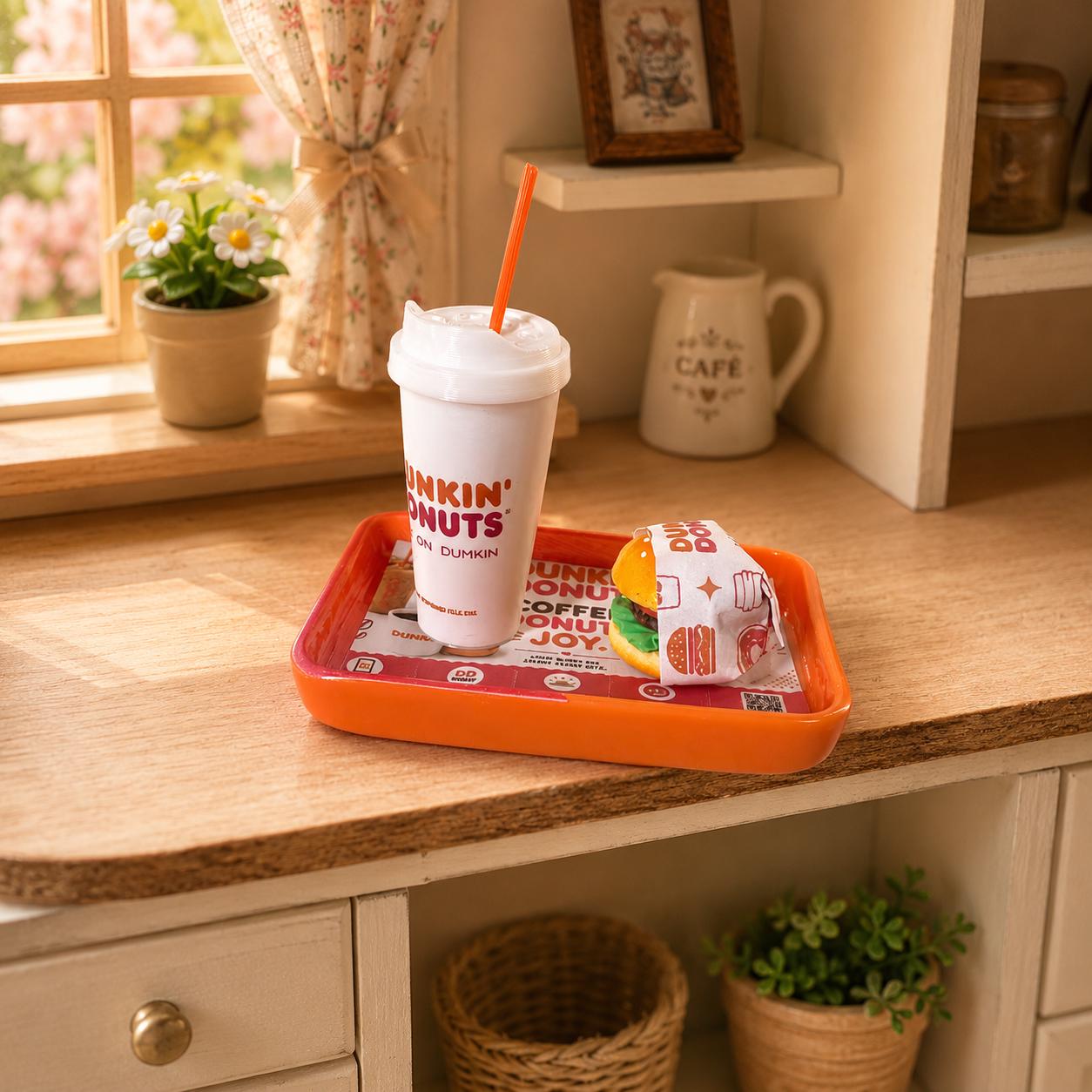 Lily minis-dollhouse Miniature Fast Food Burger Combo Meal, 1:12 Scale Resin Toy Tray Drink Props