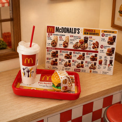 Lily minis-dollhouse Miniature Fast Food Burger Combo Meal, 1:12 Scale Resin Toy Tray Drink Props