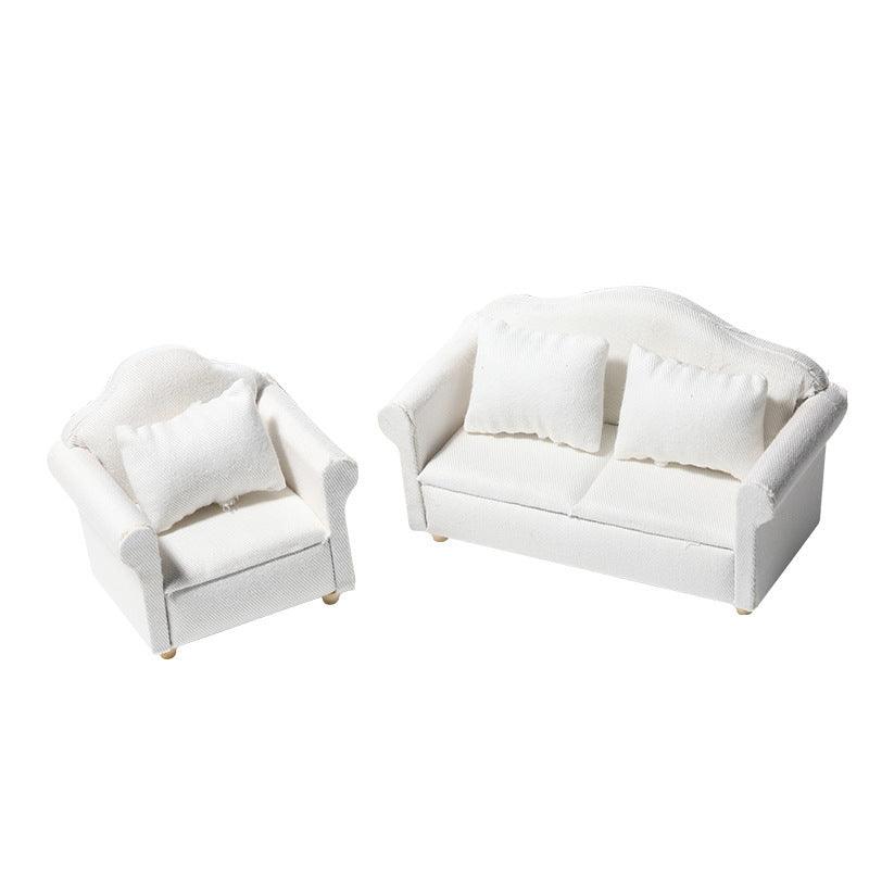 White Fabric Sofa 3-piece Miniature Model Scene