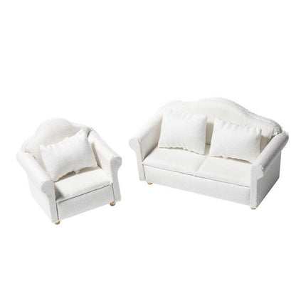 White Fabric Sofa 3-piece Miniature Model Scene