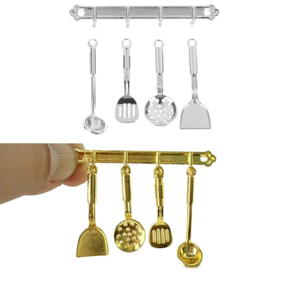 1:12 Dollhouse Metal Cooking Tools – Pan, Spatula, and Strainer