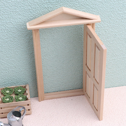 Dollhouse Miniature Furniture – Wooden Christmas Decor with Pointed Top Door Model