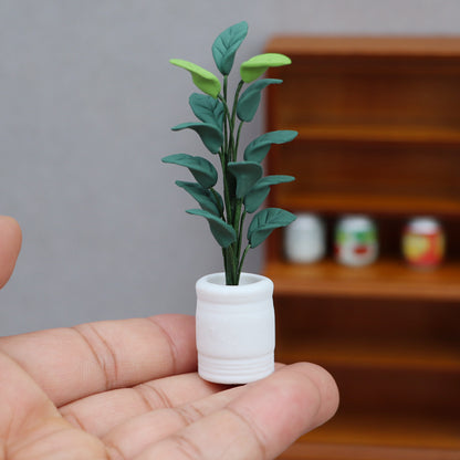1:12 Dollhouse Miniature Plant Model – New White Pot Green Plant for Miniature Scene