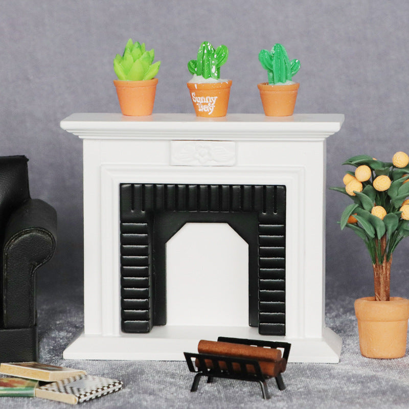 1:12 Mini Dollhouse Furniture – Realistic Wooden Fireplace for OB11 Miniature Scene Model