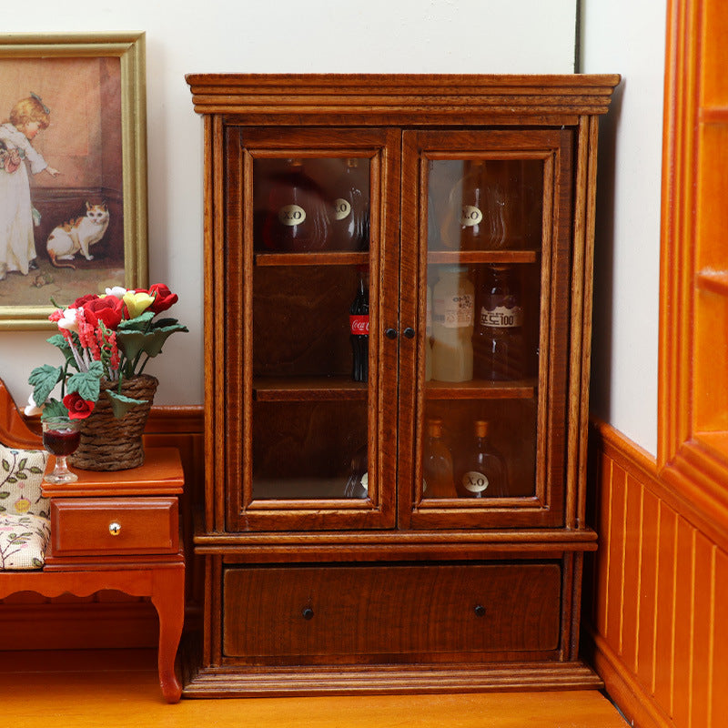 1:12 Mini Dollhouse Furniture – Vintage Brown Storage Cabinet for Living Room Scenes