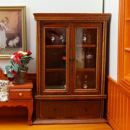 1:12 Mini Dollhouse Furniture – Vintage Brown Storage Cabinet for Living Room Scenes