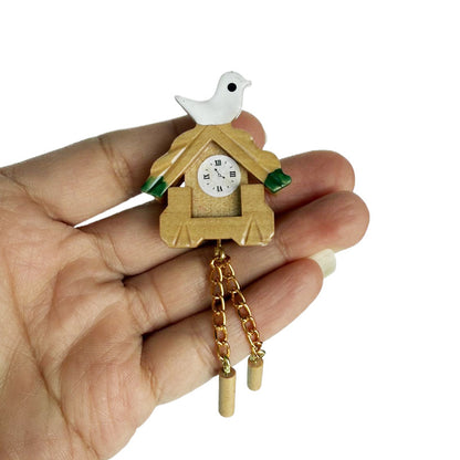 1:12 Doll house diy Xiao Wu mini simulation of every toy bird wooden wall clock miniature clock model