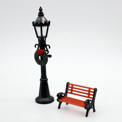 Mini Dollhouse Lawn Lamp & Park Bench – Garden Yard Decoration & Landscaping Ornament