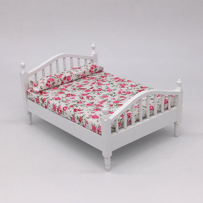【Dollhouse Miniature Furniture】Pure White / Floral Pattern Bedroom Bed (Single Piece)