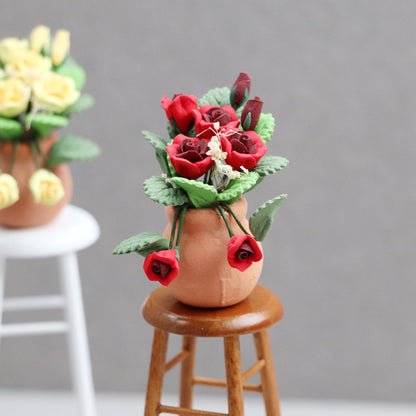 1:12 Dollhouse Miniature Furniture Micro Scene Flower Clay Rose Pot Decoration