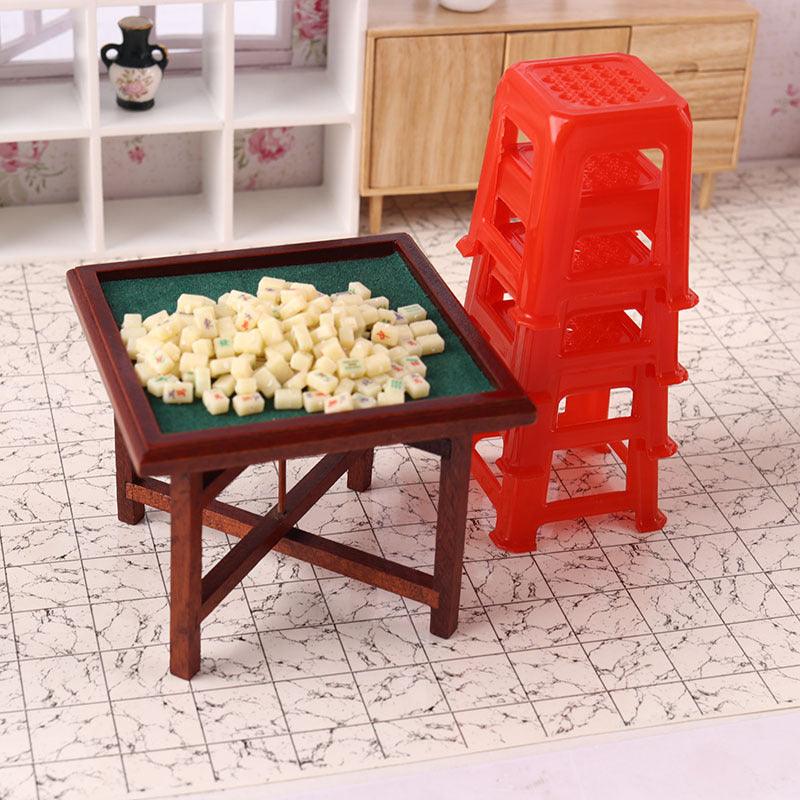 Miniature Candy Toy Mahjong Table Chair Mini Model 112 Points Ob11 Classic Red Stool