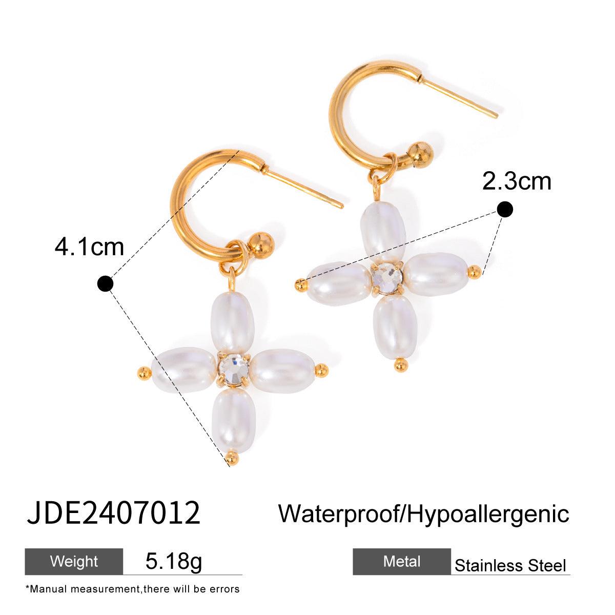 Stainless Steel Freshwater Pearl C- Shaped Hanging Cross Necklace