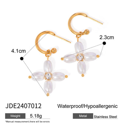 Stainless Steel Freshwater Pearl C- Shaped Hanging Cross Necklace