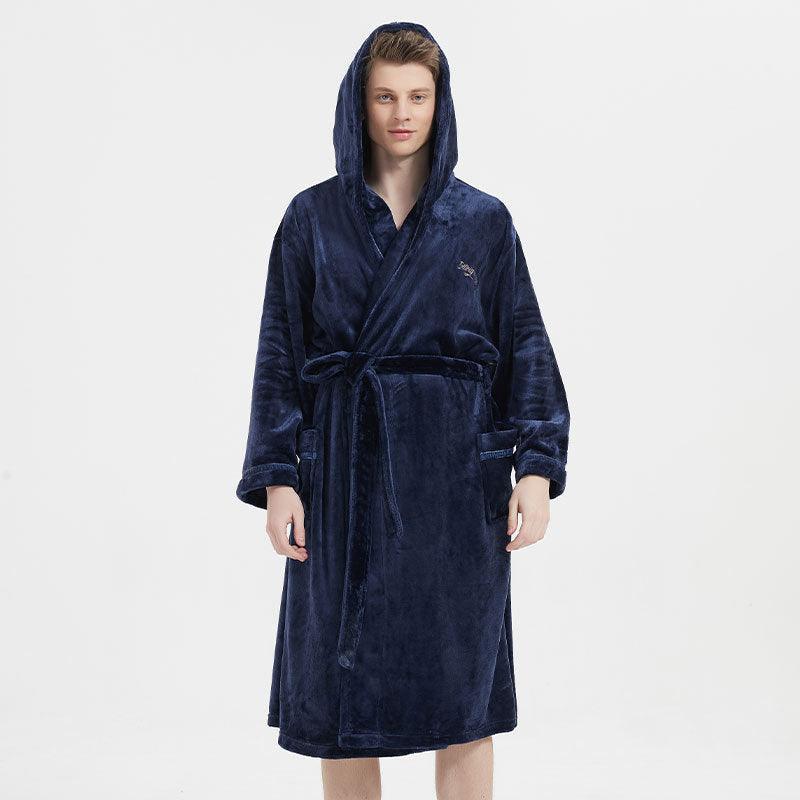 Fashion Navy Flannel Nightgown For Men