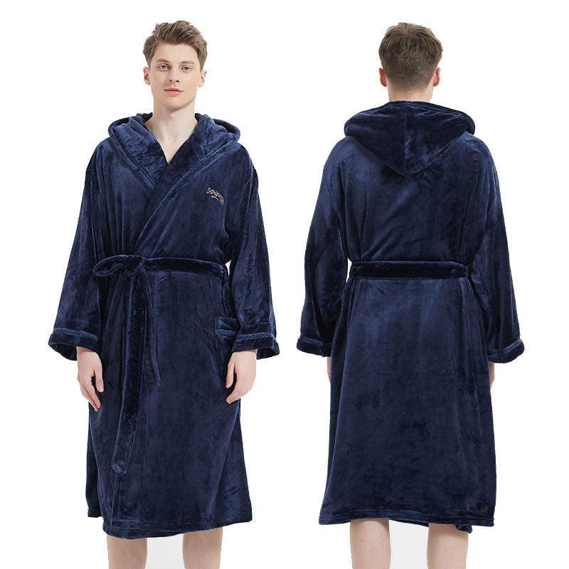 Fashion Navy Flannel Nightgown For Men