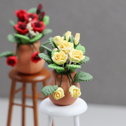 1:12 Dollhouse Miniature Furniture Micro Scene Flower Clay Rose Pot Decoration