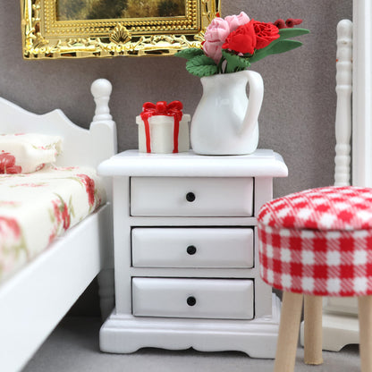1:12 Mini Dollhouse Furniture – White Bedside Table for Miniature Scenes