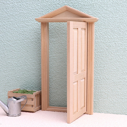 Dollhouse Miniature Furniture – Wooden Christmas Decor with Pointed Top Door Model