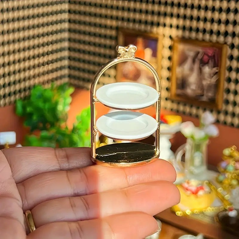 1:12 Dollhouse Metal Cake Stand & Plates