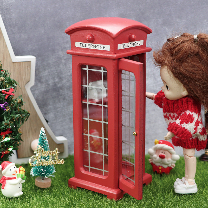 1:12 Dollhouse Outdoor Miniature Scene Model – Red Telephone Booth