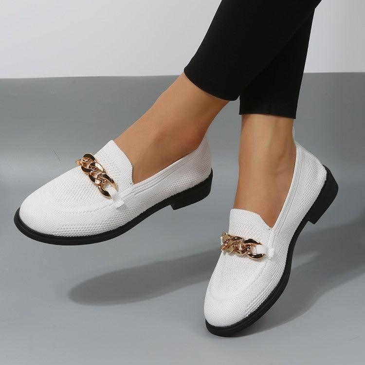 Summer New Style Fly Woven Shallow Chain Comfortable Casual Small White Shoes