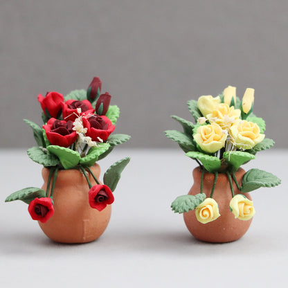 1:12 Dollhouse Miniature Furniture Micro Scene Flower Clay Rose Pot Decoration
