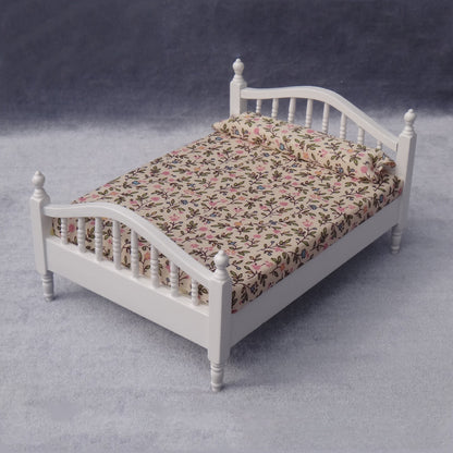 【Dollhouse Miniature Furniture】Pure White / Floral Pattern Bedroom Bed (Single Piece)