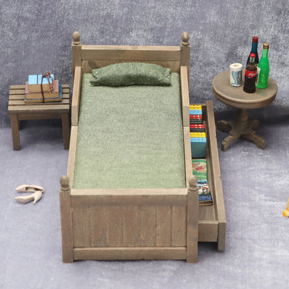 1:12 Scale Dollhouse Miniature Furniture Bedroom Scene Antique-Style Bed with Drawers