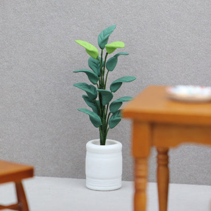 1:12 Dollhouse Miniature Plant Model – New White Pot Green Plant for Miniature Scene