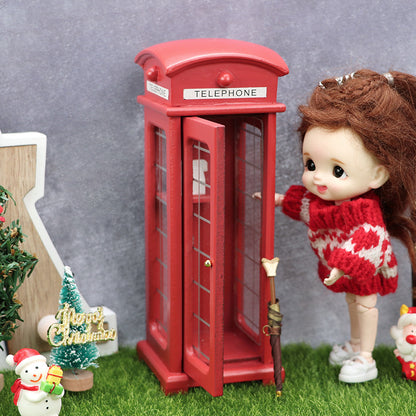 1:12 Dollhouse Outdoor Miniature Scene Model – Red Telephone Booth
