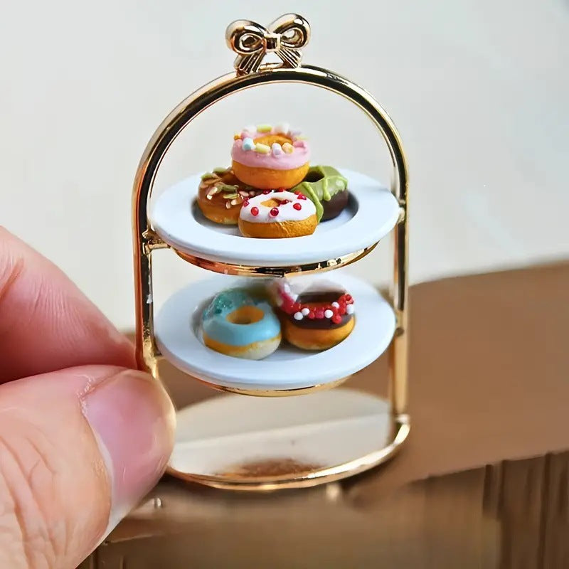 1:12 Dollhouse Metal Cake Stand & Plates