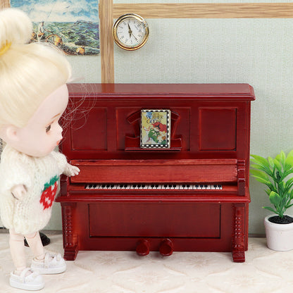 1:12 Dollhouse Miniature Furniture Model – Black & Red Mahogany Upright Piano