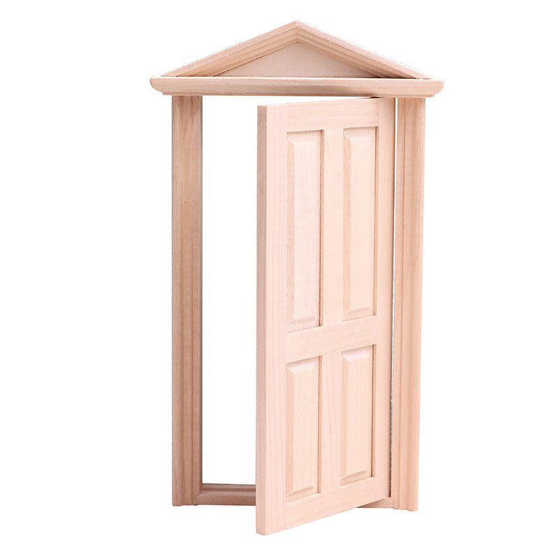 Dollhouse Miniature Furniture – Wooden Christmas Decor with Pointed Top Door Model