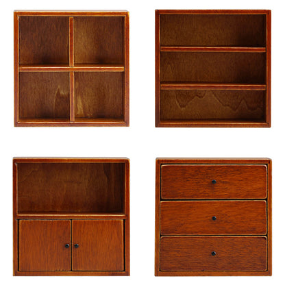 1:12 Mini Dollhouse Furniture – DIY 4-Piece Wooden Cabinet Set for Miniature Scenes