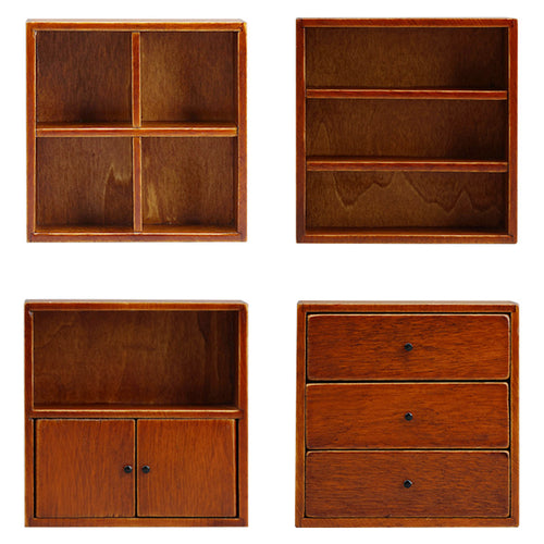 1:12 Mini Dollhouse Furniture – DIY 4-Piece Wooden Cabinet Set for Miniature Scenes