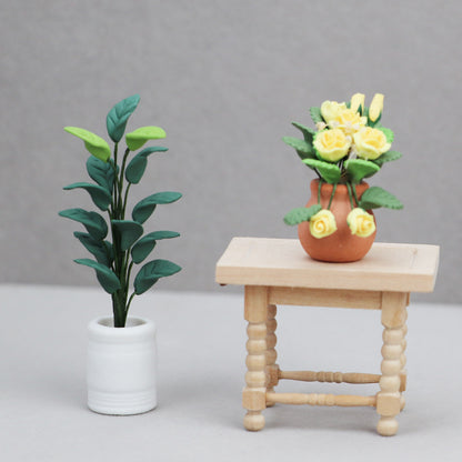 1:12 Dollhouse Miniature Plant Model – New White Pot Green Plant for Miniature Scene