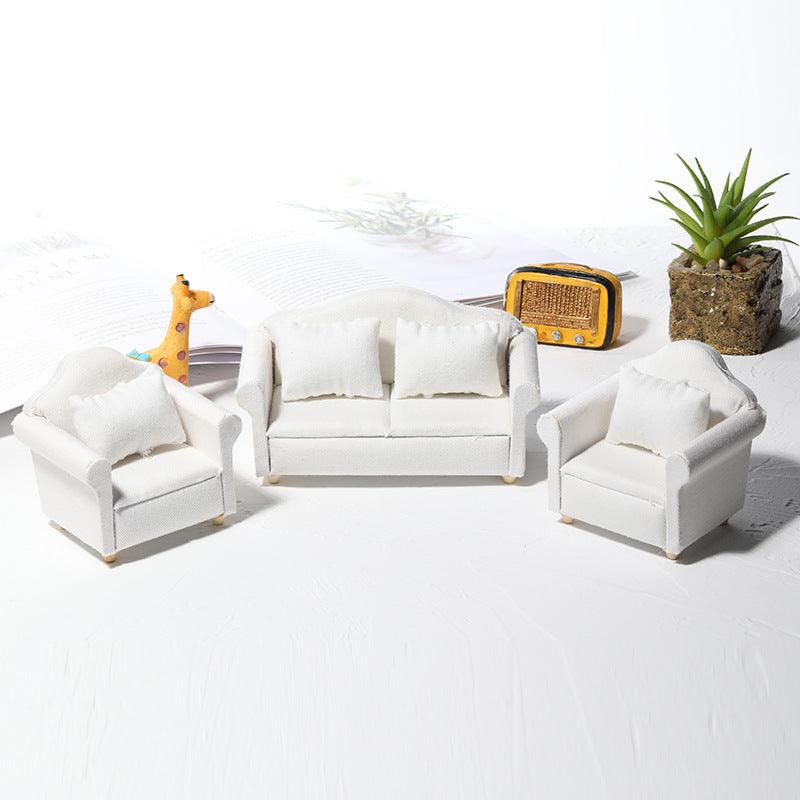 White Fabric Sofa 3-piece Miniature Model Scene