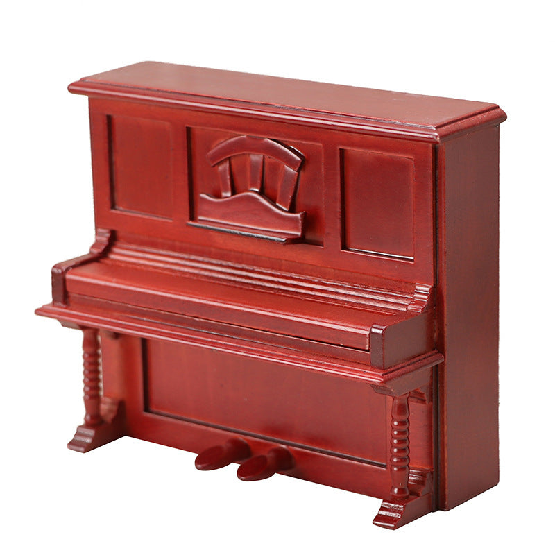 1:12 Dollhouse Miniature Furniture Model – Black & Red Mahogany Upright Piano