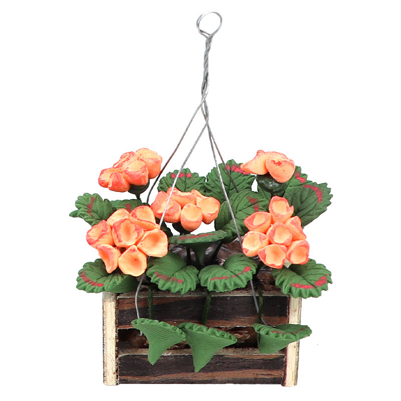 1:12 Dollhouse Miniature Food Scene Decoration – Miniature Simulated Flower Hanging Basket with Hydrangea Plant