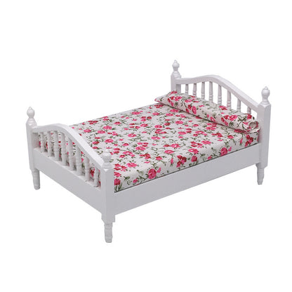 【Dollhouse Miniature Furniture】Pure White / Floral Pattern Bedroom Bed (Single Piece)