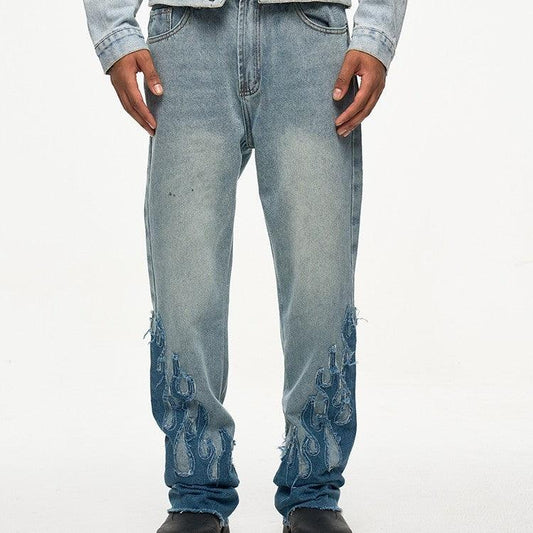 Flame Patch Flared Jeans For Men