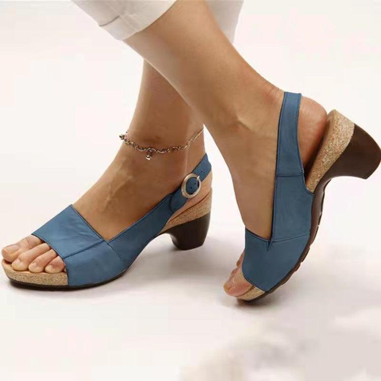 Peep Toe Beach Chunky Heel Buckle High Heel Women's Sandals