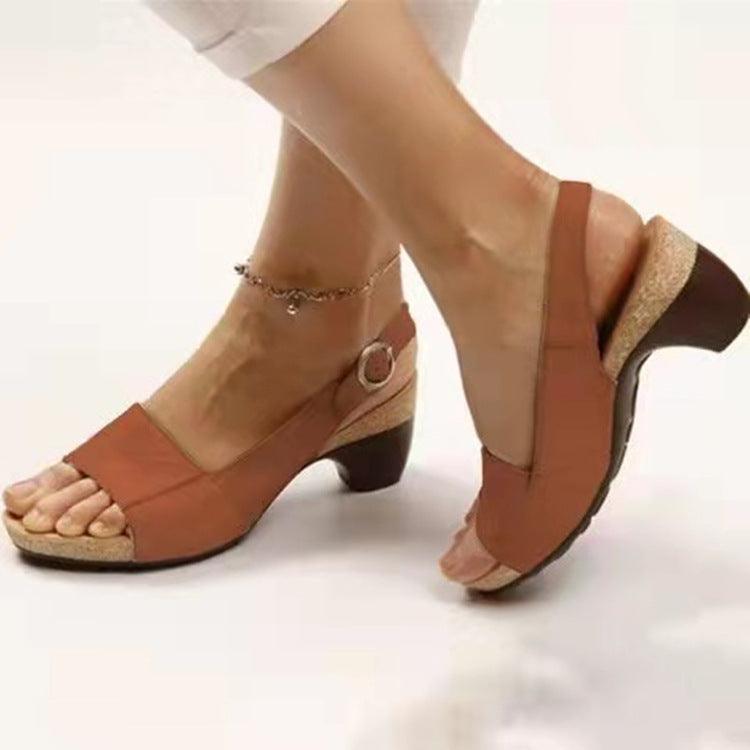 Peep Toe Beach Chunky Heel Buckle High Heel Women's Sandals