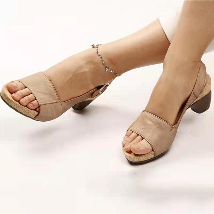 Peep Toe Beach Chunky Heel Buckle High Heel Women's Sandals