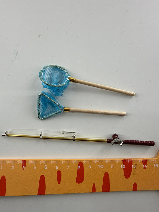Lily minis-dollhouse Blue fishing net fishing rod