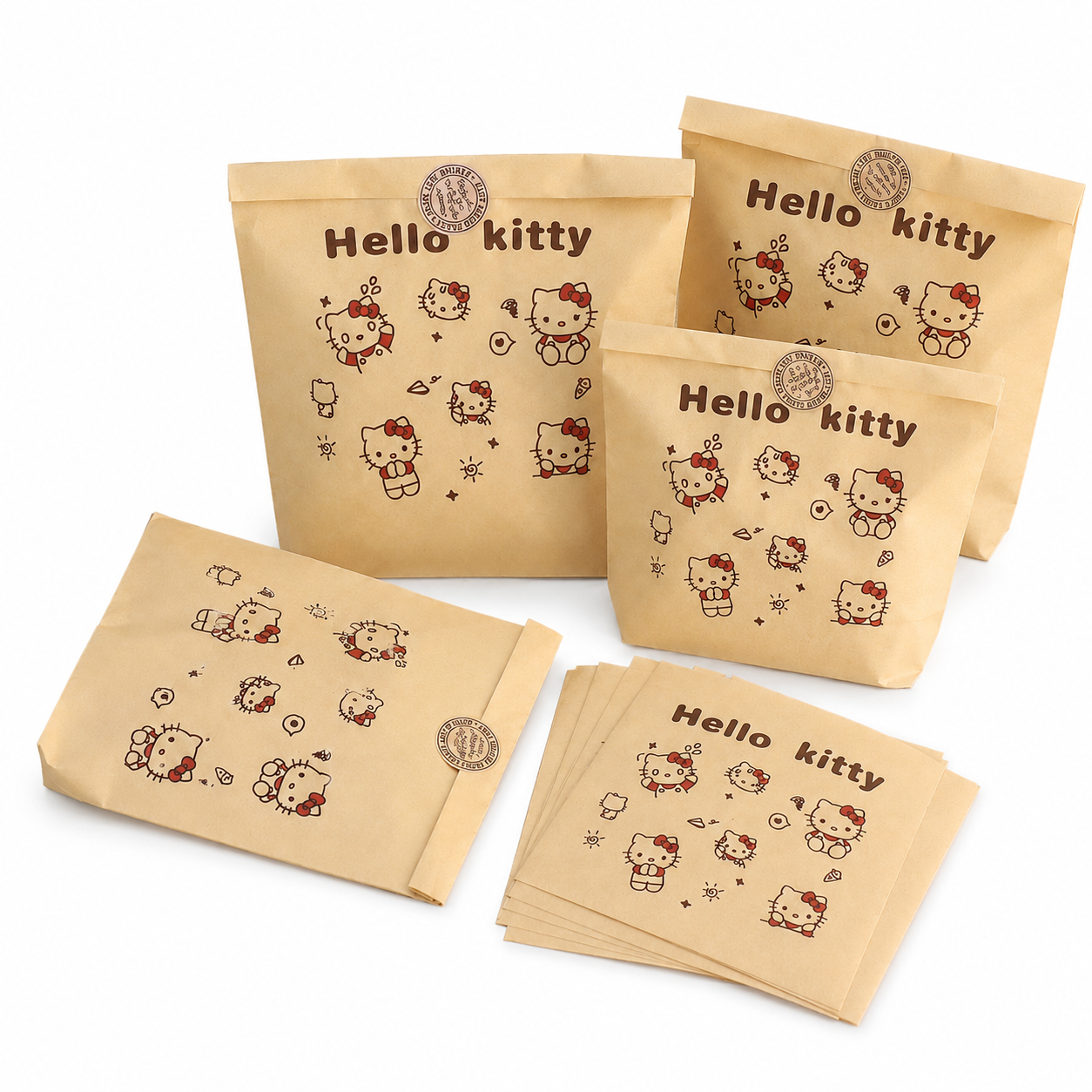 Lily's Pick-Hello Kitty Kraft Paper Gift Bags with Matching Stickers