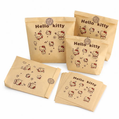 Lily's Pick-Hello Kitty Kraft Paper Gift Bags with Matching Stickers