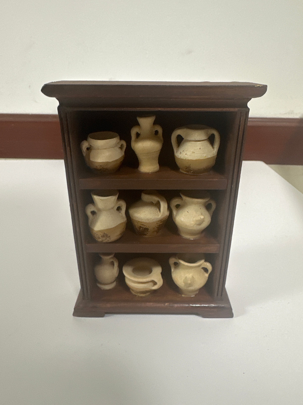 Lily minis-dollhouse miniature Wooden cabinet, clay jar shelf